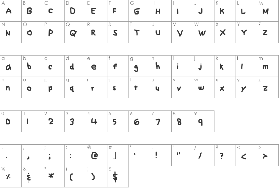 Zehk's Handwriting font character map preview