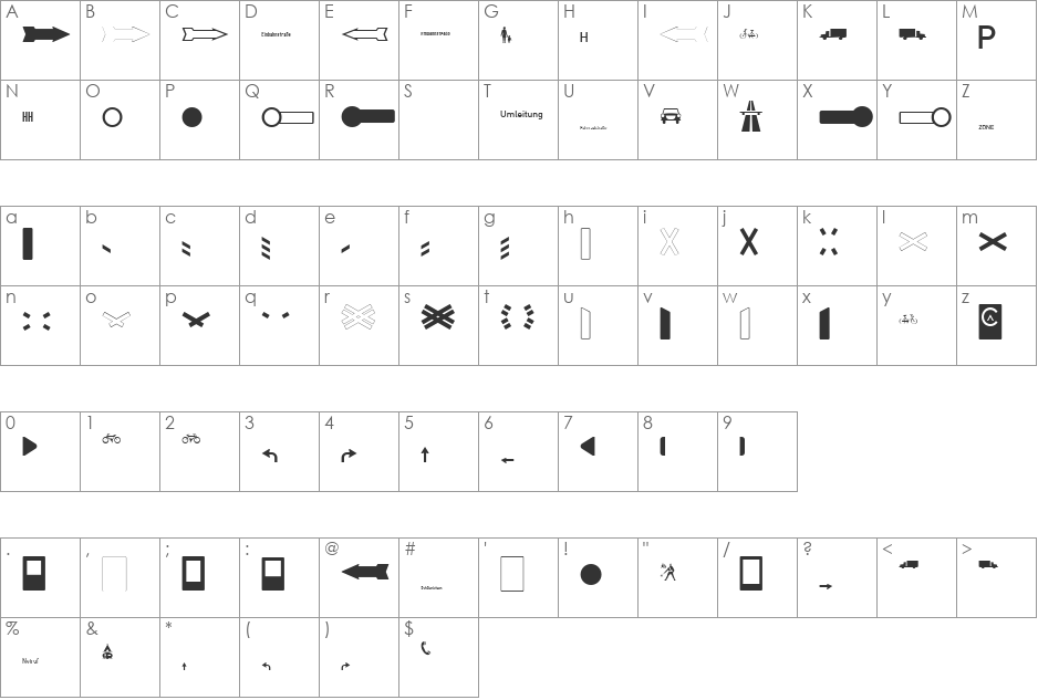 Zeichen Dreihundert Alt font character map preview