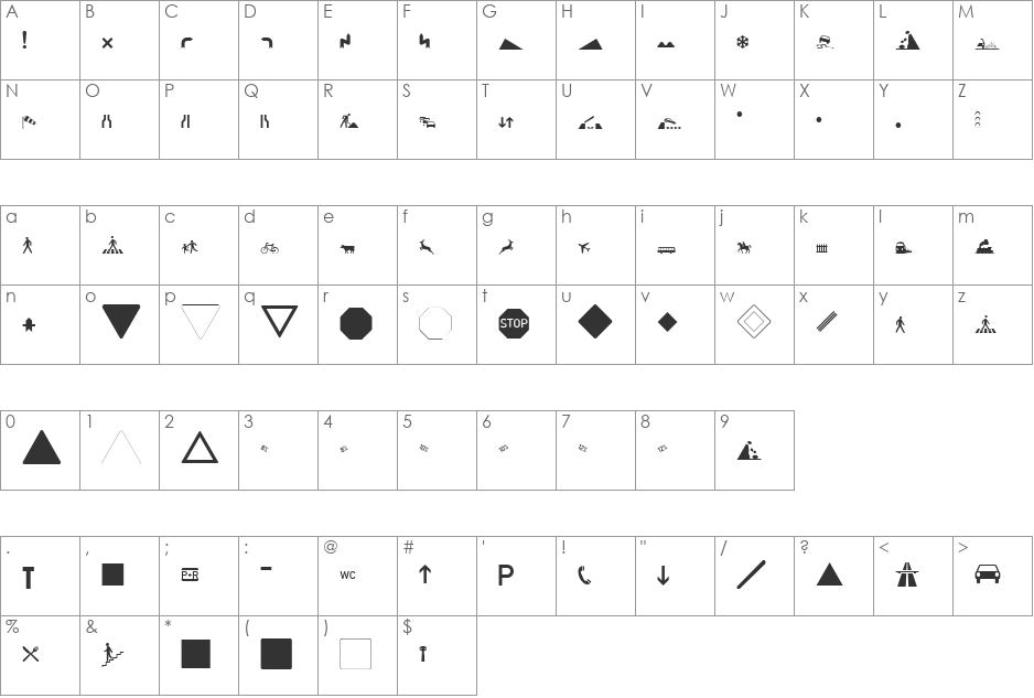 Zeichen Hundert font character map preview