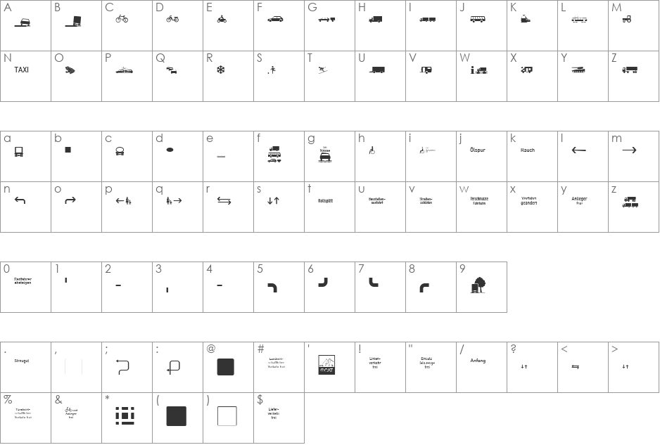 Zeichen Vierhundert font character map preview