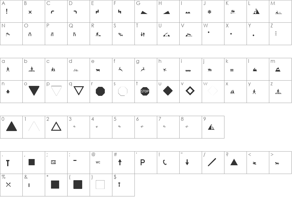 Zeichen Zweihundert Alt font character map preview