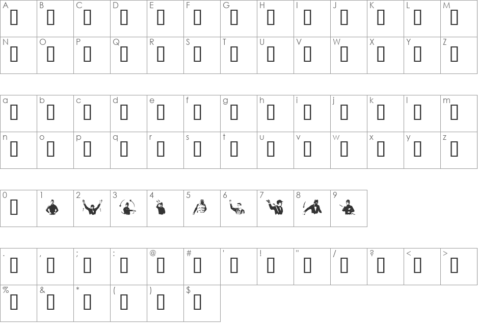 ZeichensSW font character map preview