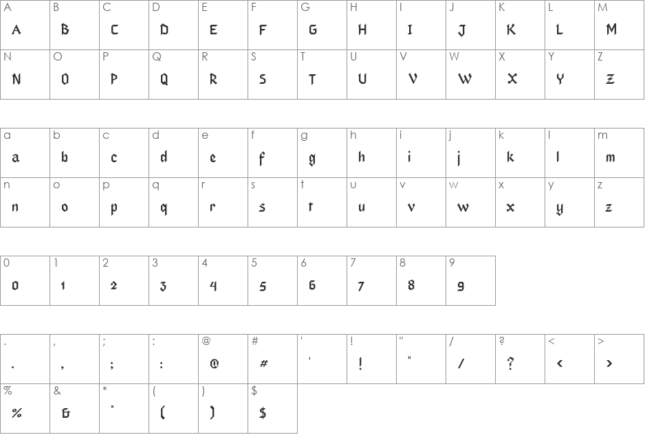 Zeitgeist Cloned font character map preview