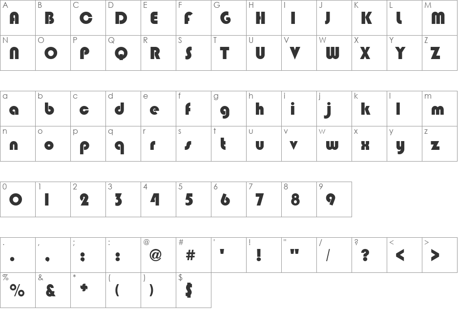 Bixlee font character map preview