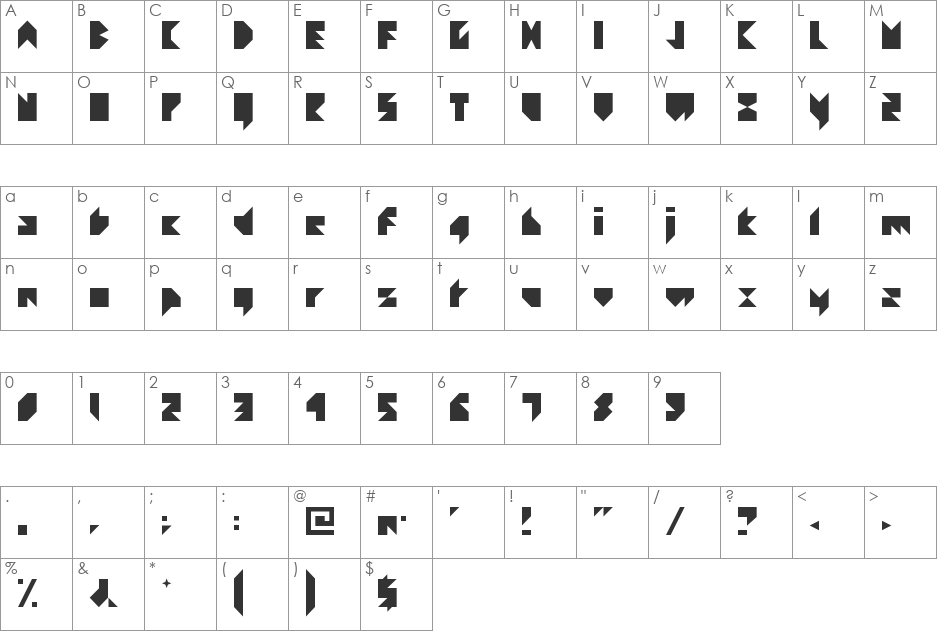 zenda eYe/FS font character map preview