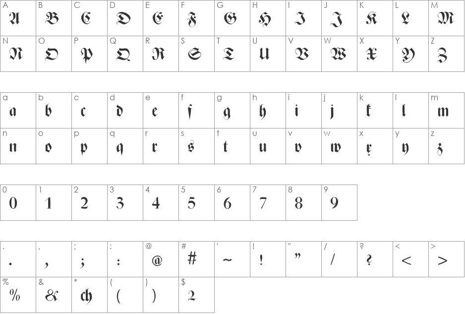 ZenFrax font character map preview