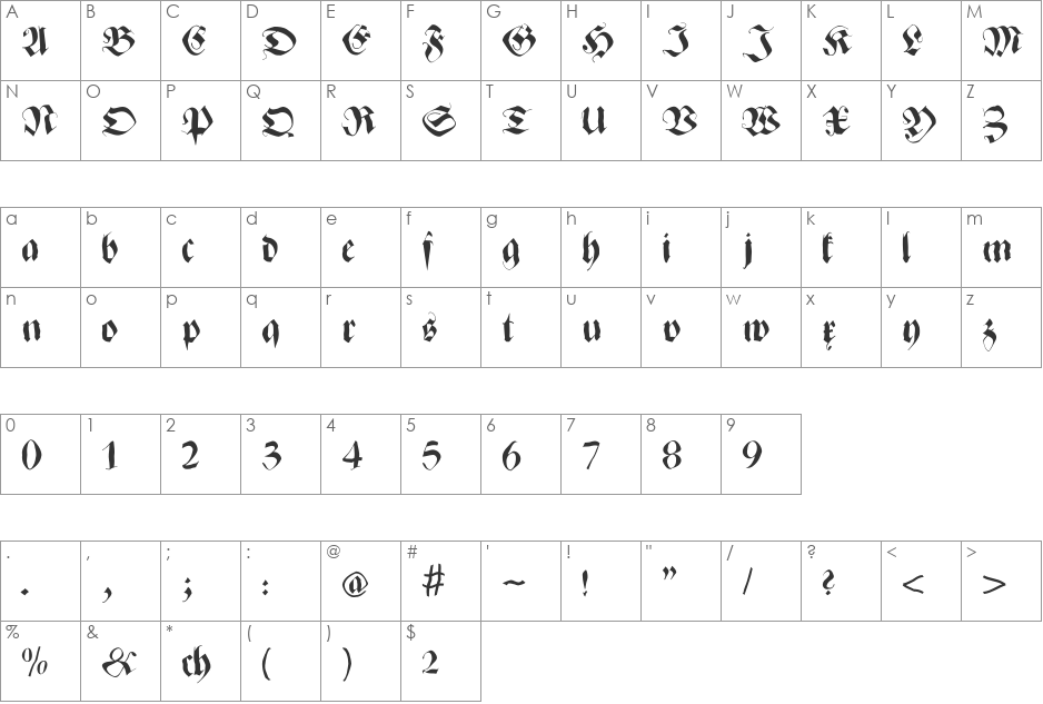 ZenFraxFreestyle font character map preview