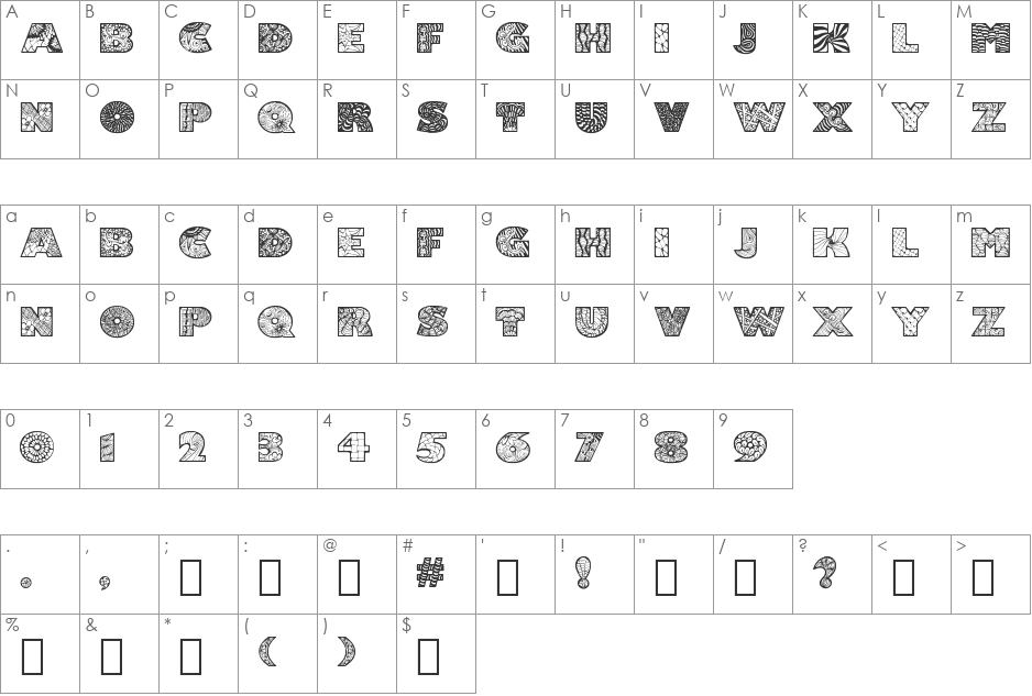 Zenfyrkalt font character map preview