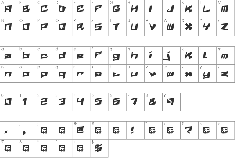 Zenith (BRK) font character map preview