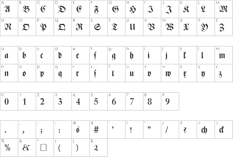 ZenithFraktur font character map preview