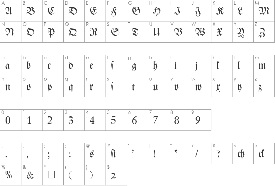 ZenithFraktur font character map preview