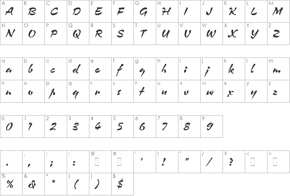 Zennor font character map preview