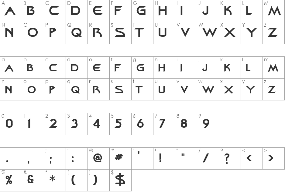 Zenon font character map preview