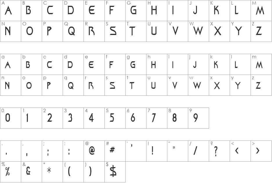 ZenonCondensed font character map preview