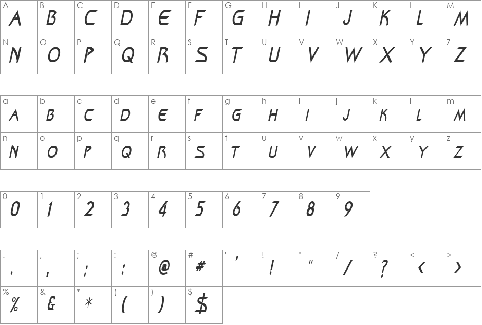 ZenonCondensed font character map preview