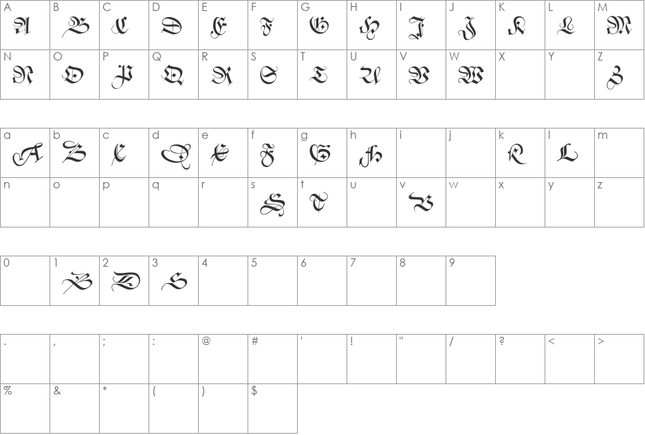 ZentenarZier font character map preview