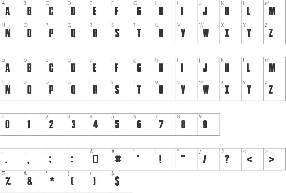 Zentropa font character map preview