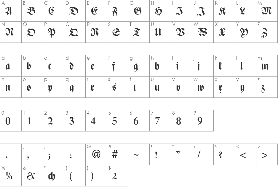 ZenturyDB font character map preview