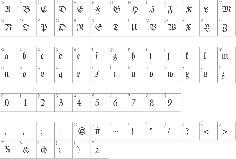ZenturyDB font character map preview