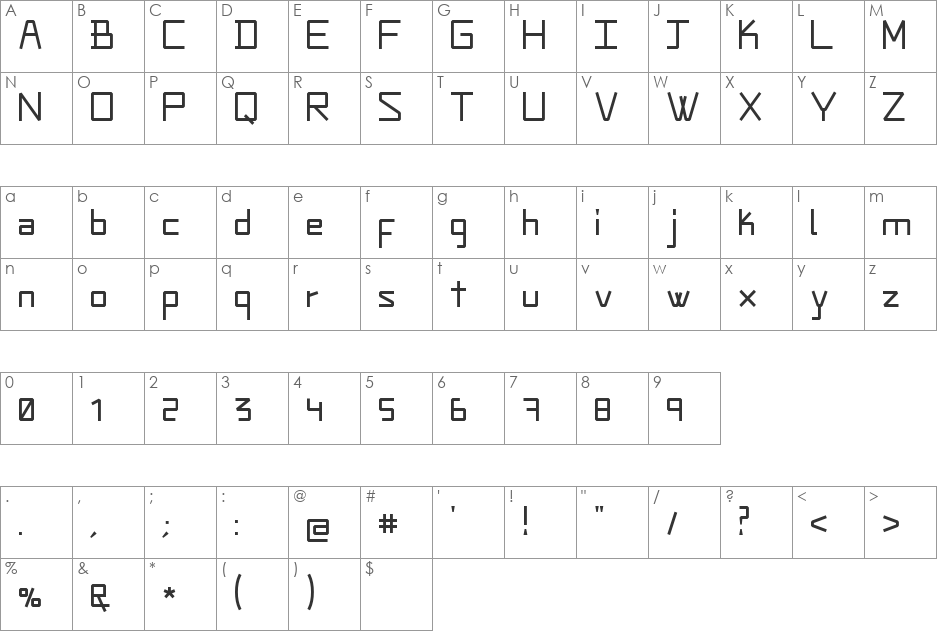 Zeoruz font character map preview