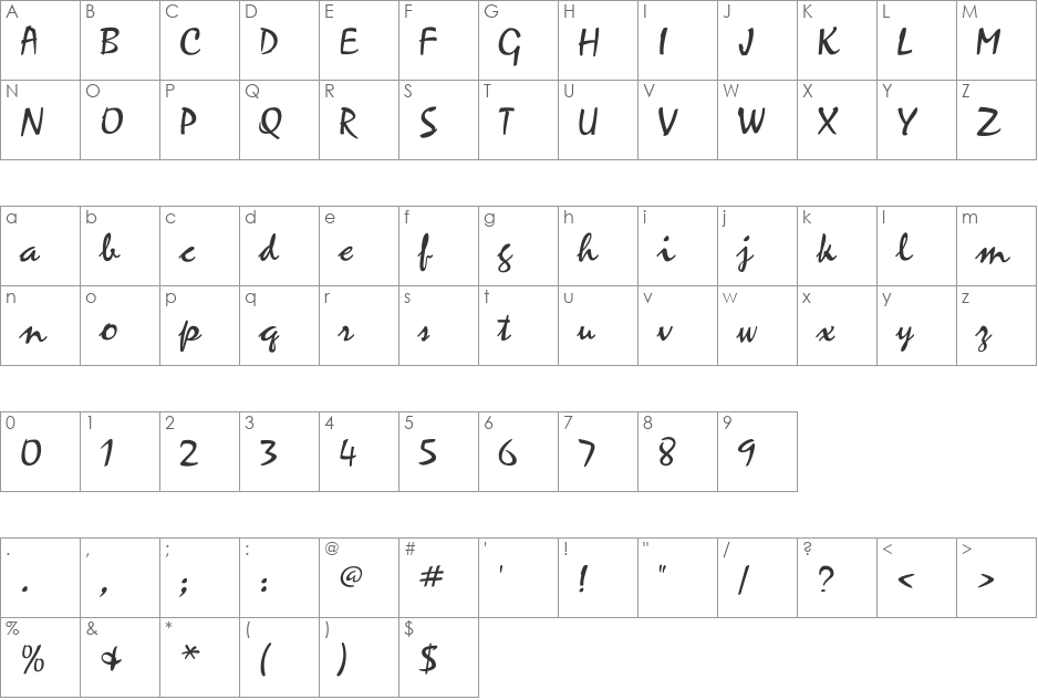 ZephyrScriptFLF font character map preview