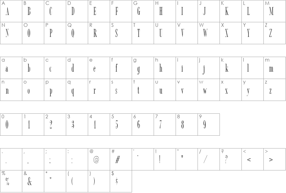 Zeppelin font character map preview