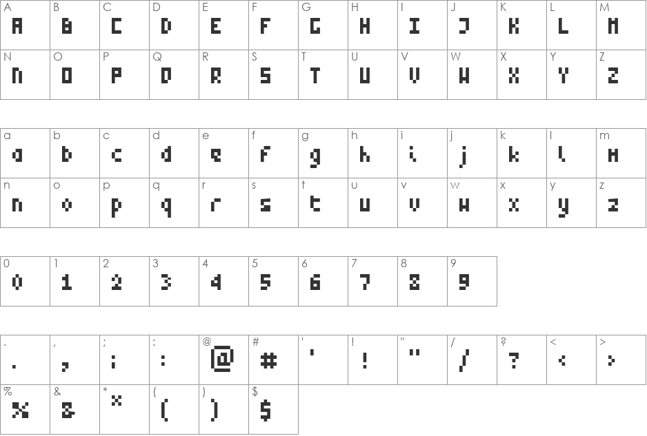 Zepto font character map preview