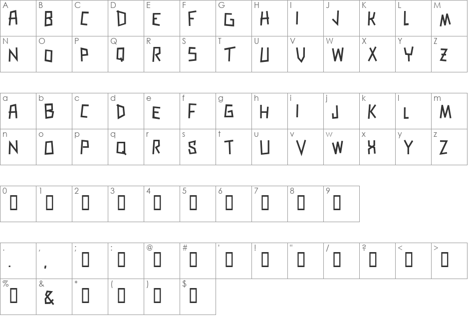 Zerengetti font character map preview