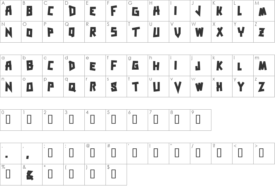 Zerengetti font character map preview