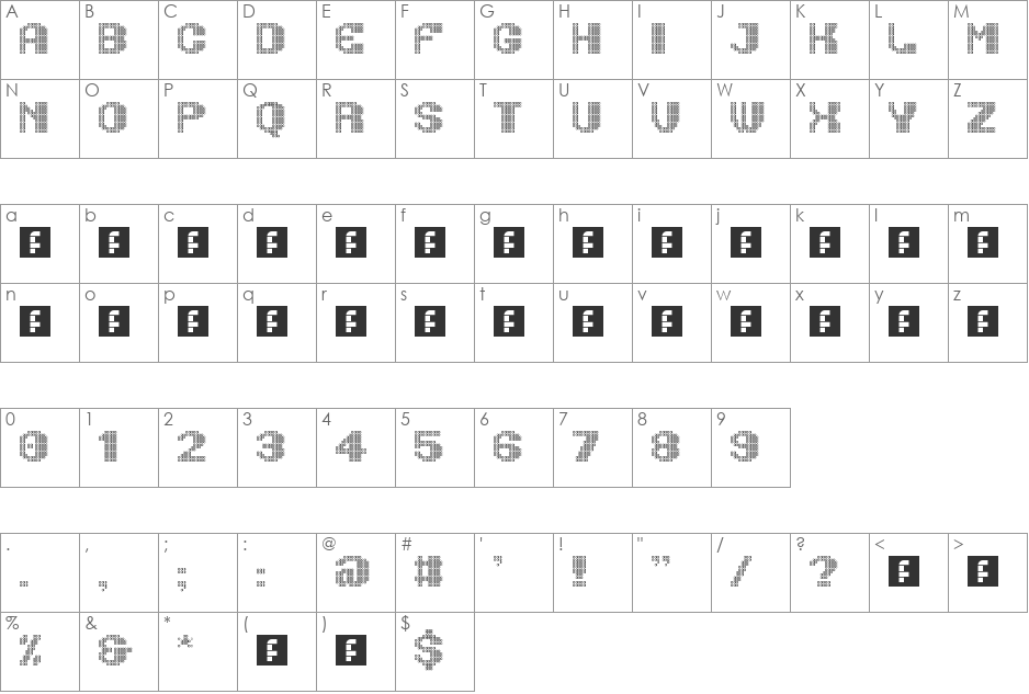 zetentas light eYe/FS font character map preview