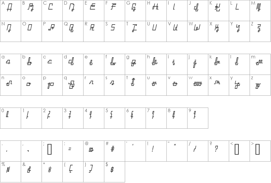 ZETUEcript font character map preview