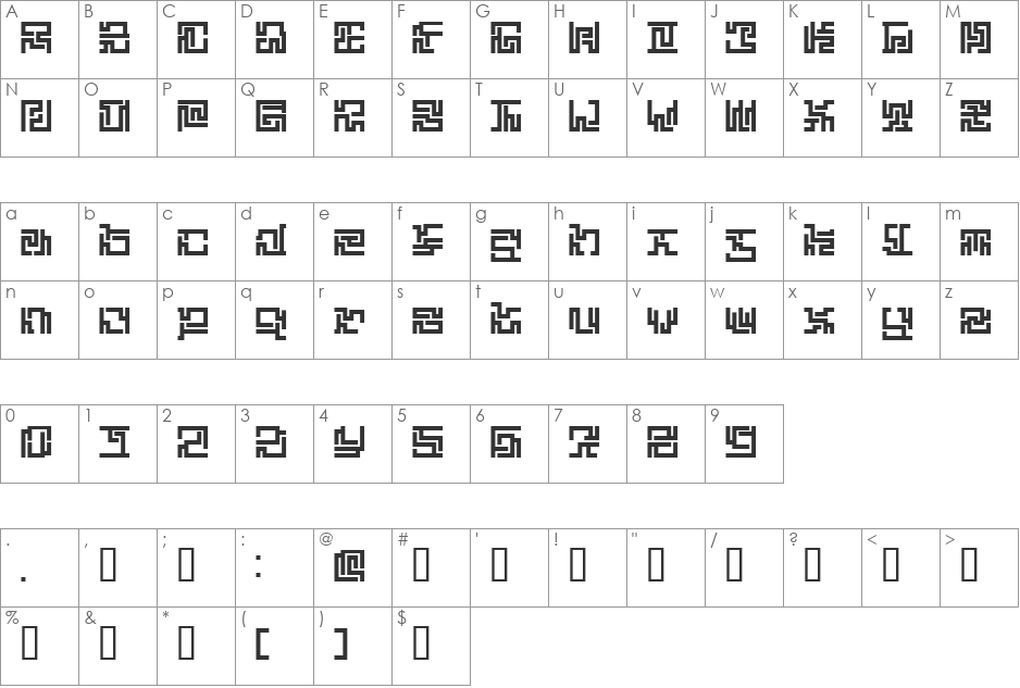 ZETUEIALP font character map preview