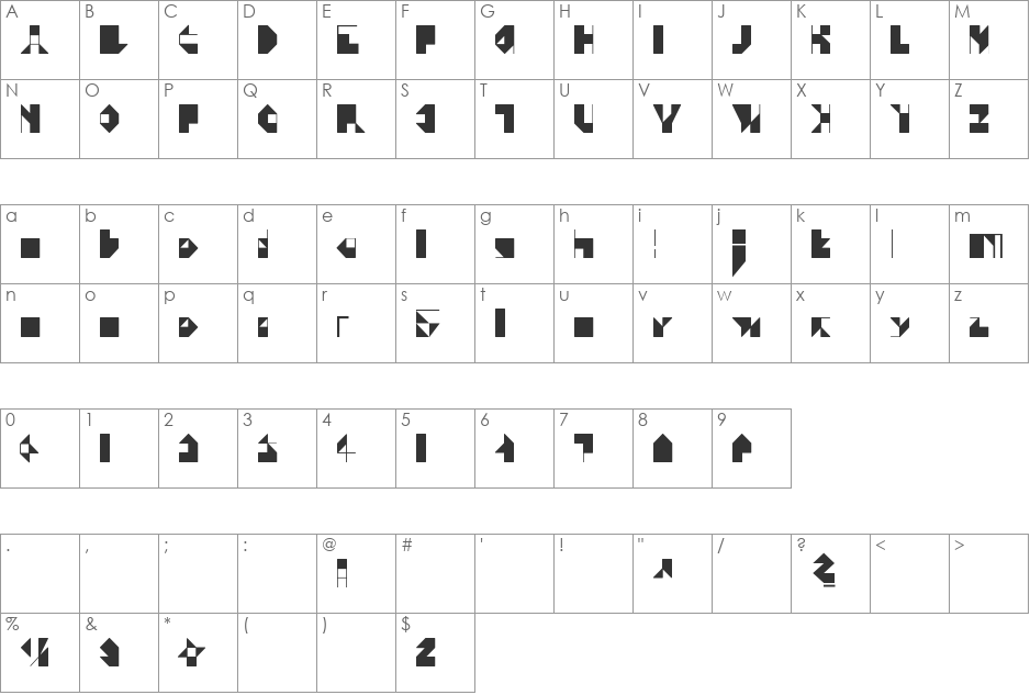 Zev font character map preview