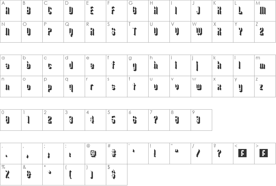 zhadows eYe/FS font character map preview