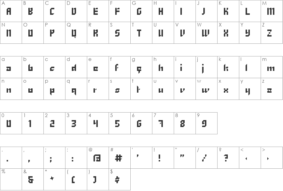 Zhang font character map preview