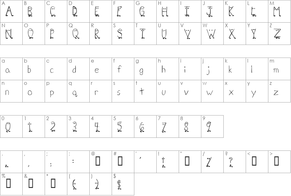 Zhang QA font character map preview