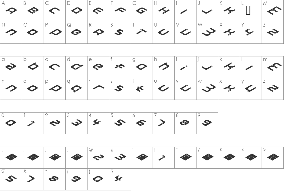 Zhed font character map preview