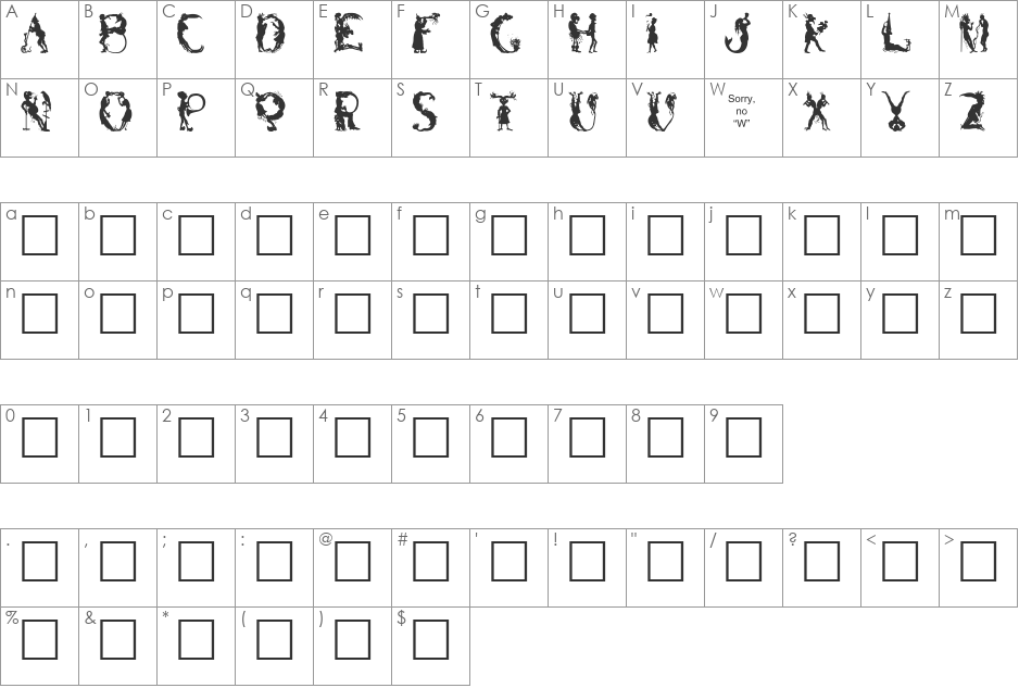 Bizarro font character map preview