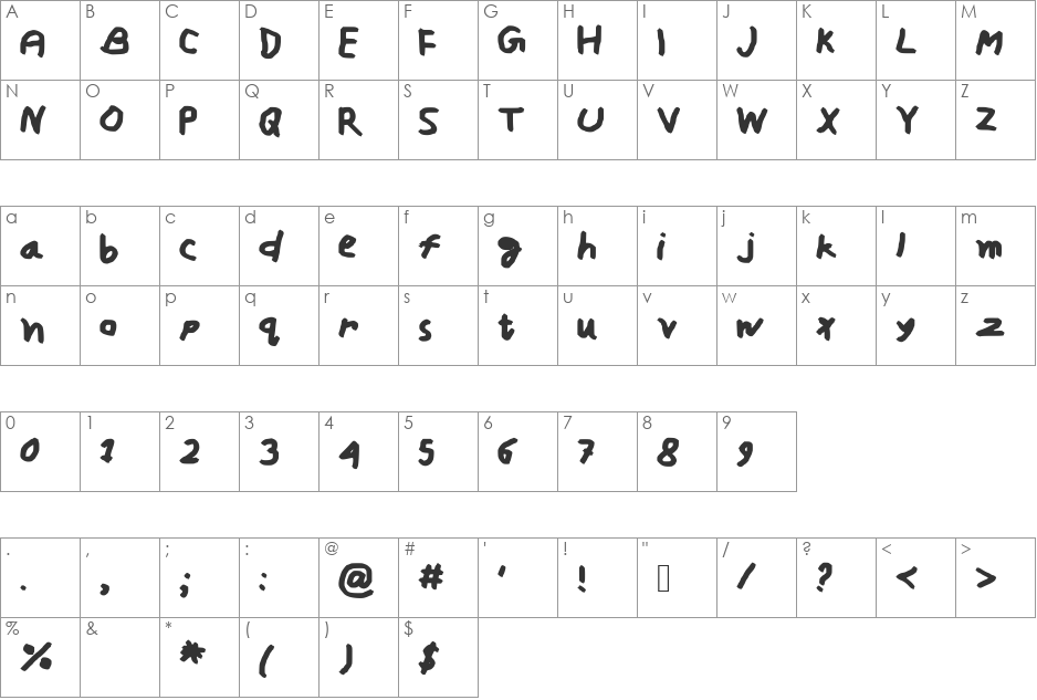 ziaHW font character map preview