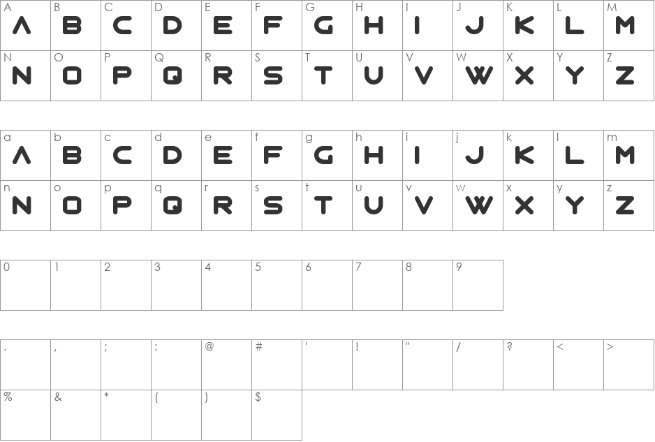 Zian font character map preview