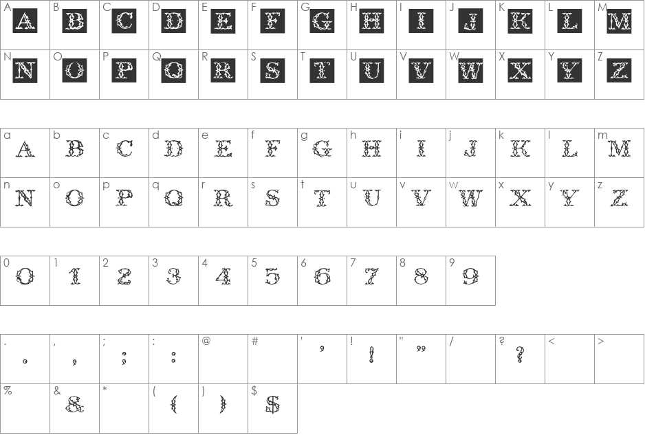 ZierCaps font character map preview