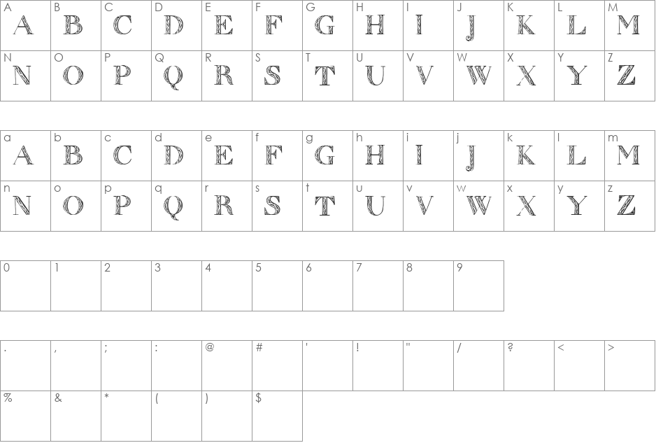 Zierinitialen font character map preview
