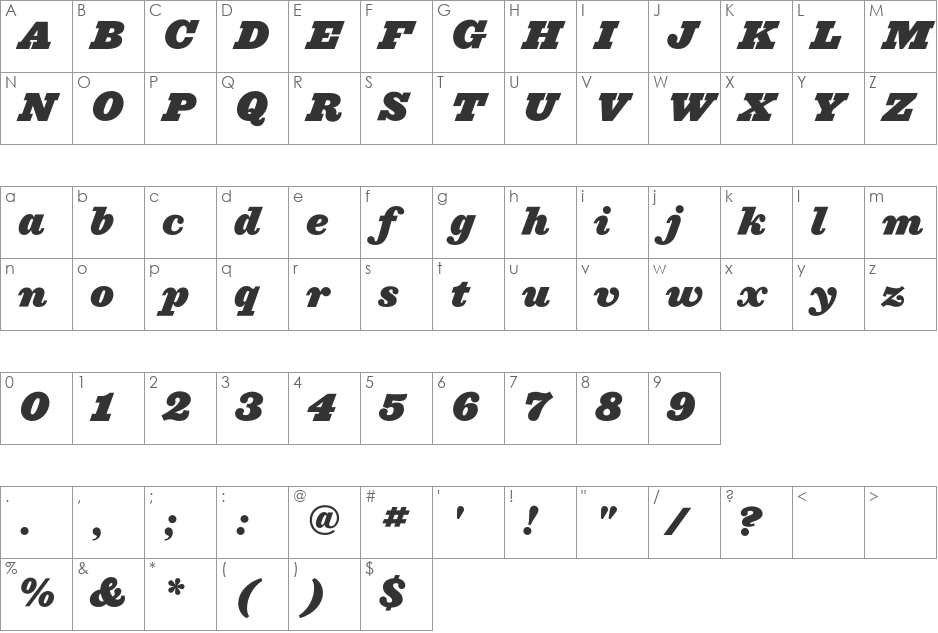 Ziggurat font character map preview