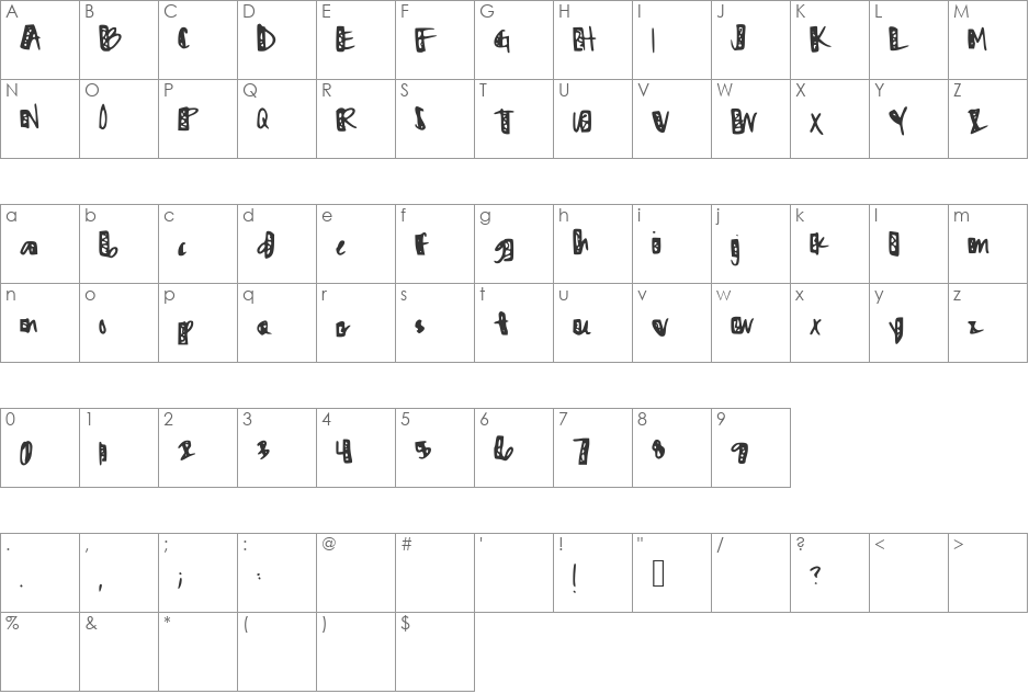 ZigZaggedZig font character map preview