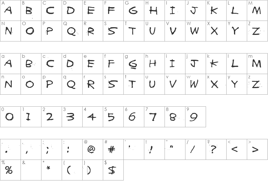 ZIGZAGZOEL font character map preview