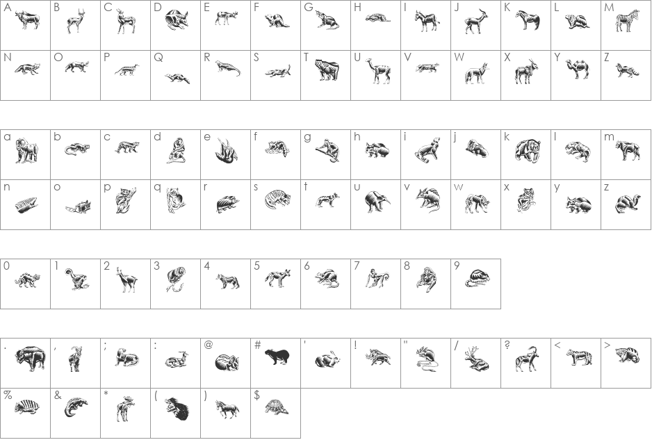 ZigzagZooAnimal font character map preview
