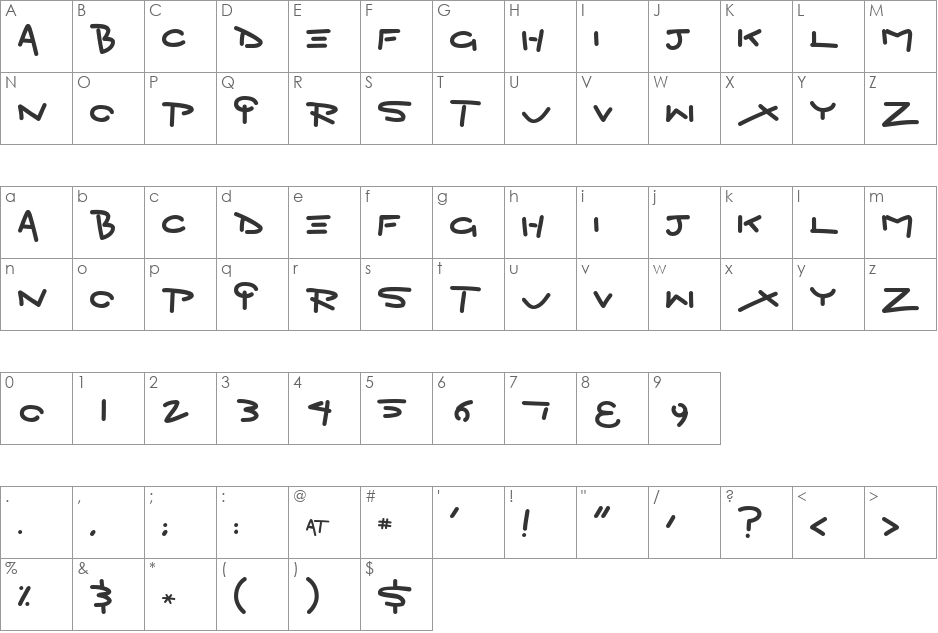 Zigzap font character map preview