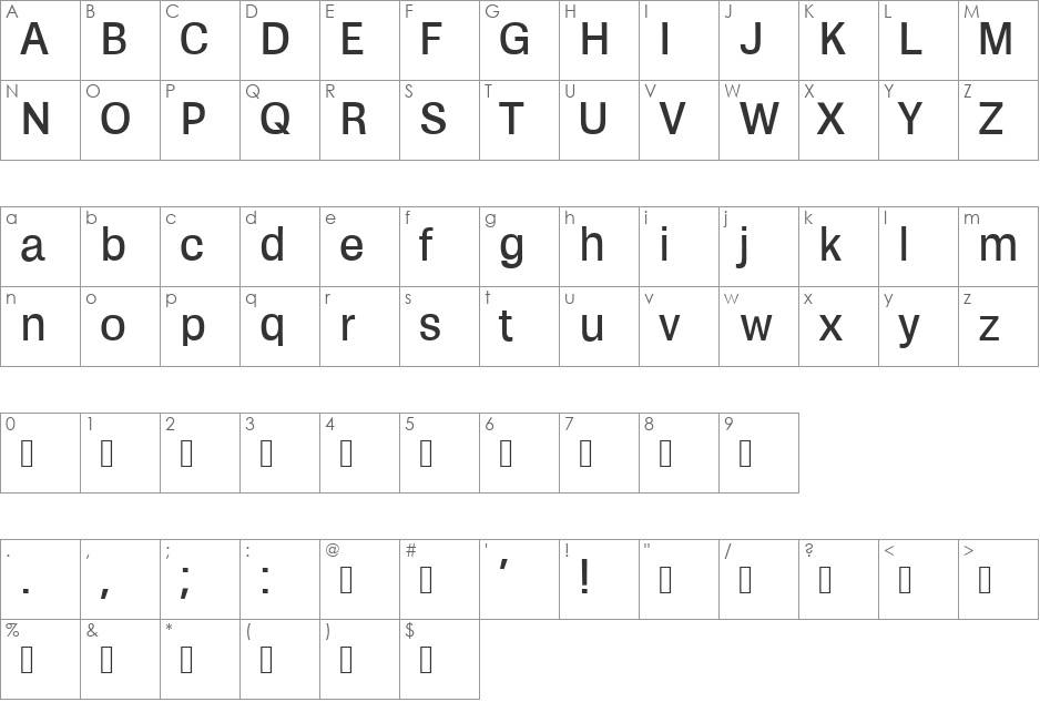 Zikketica font character map preview