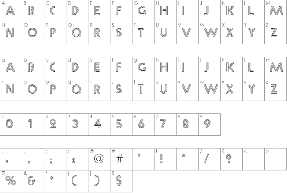 Zillah font character map preview