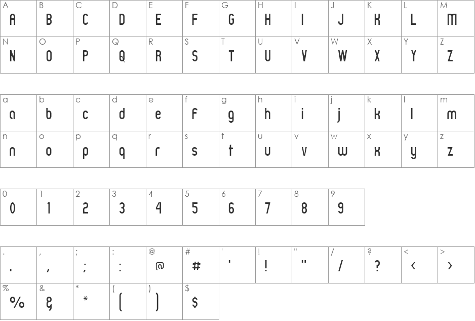 Zillah Modern Thin font character map preview